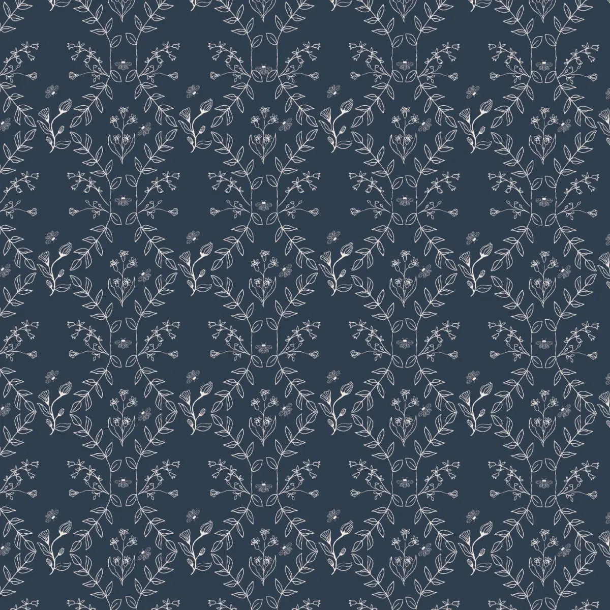 Jennings Wallpaper - Flowers and Bees - by Hannah Langford Design - Sample 1 foot by 1 foot / Dark Blue - Loomwell Home
