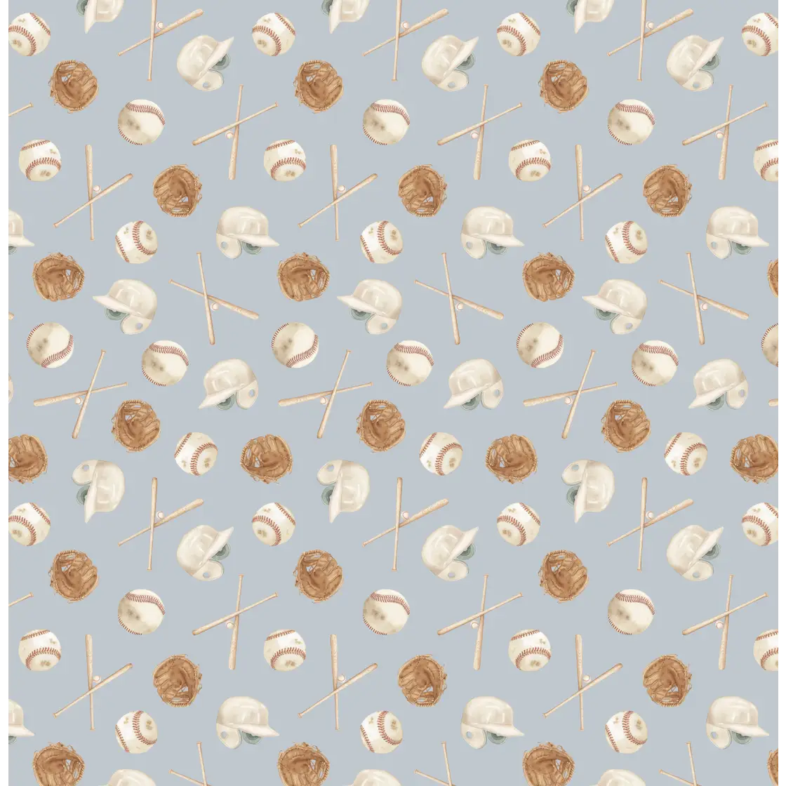Jeter Wallpaper - Baseball Kids - by Hailey Kiefer Designs - Sample 1 foot by 1 foot / Blue - Loomwell Home Goods