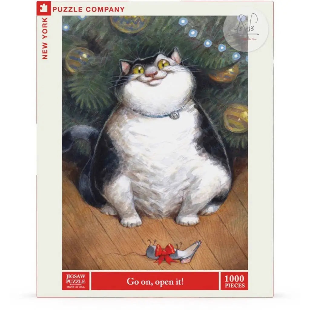 Jigsaw Puzzle - Go On Open It! - Cat Lover Christmas - 1000 Piece - New York Puzzle Company