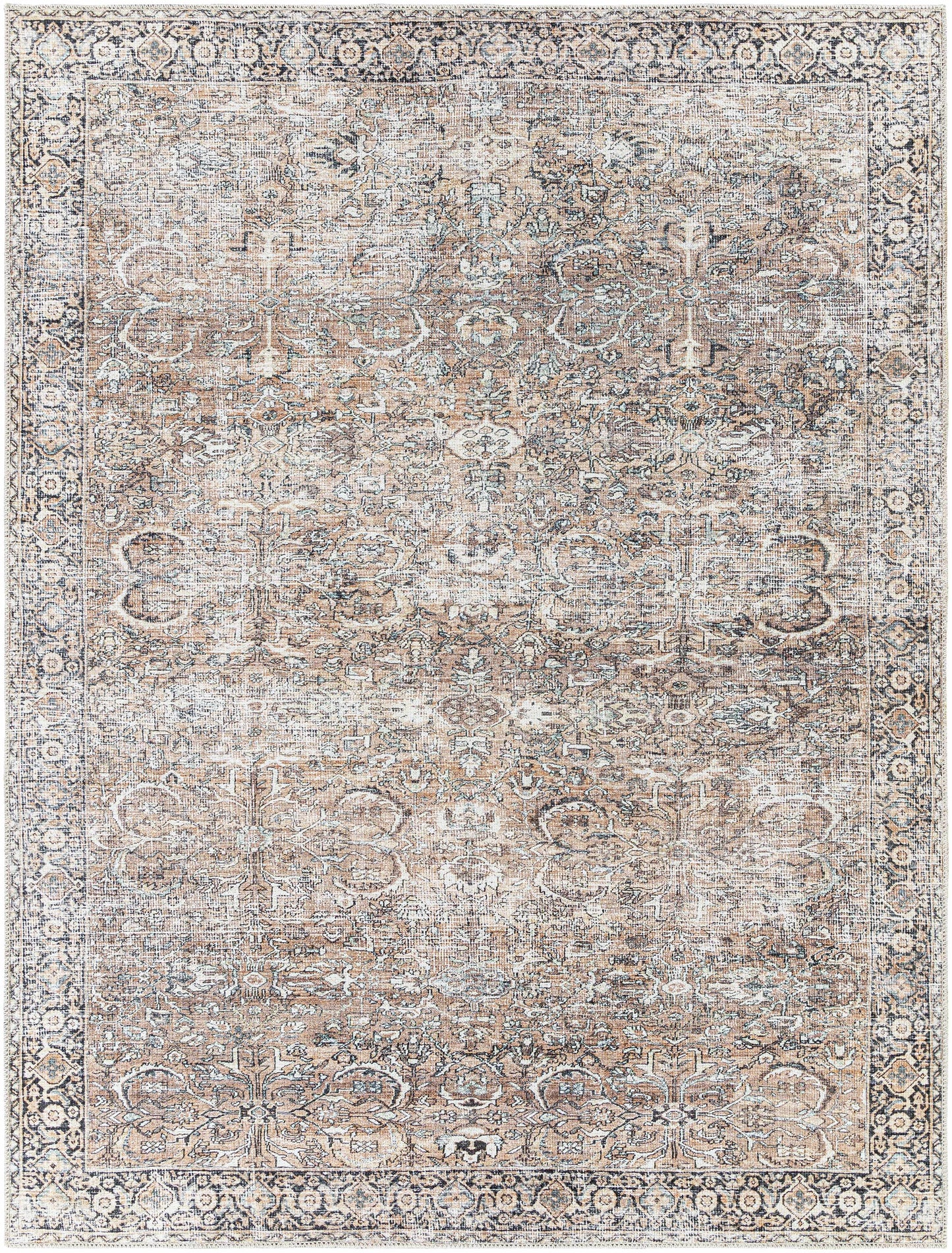 Tan Jill Vintage Washable Area Rug - Clearance - 5’3’’ x 7’ Rectangle - Boutique Rugs