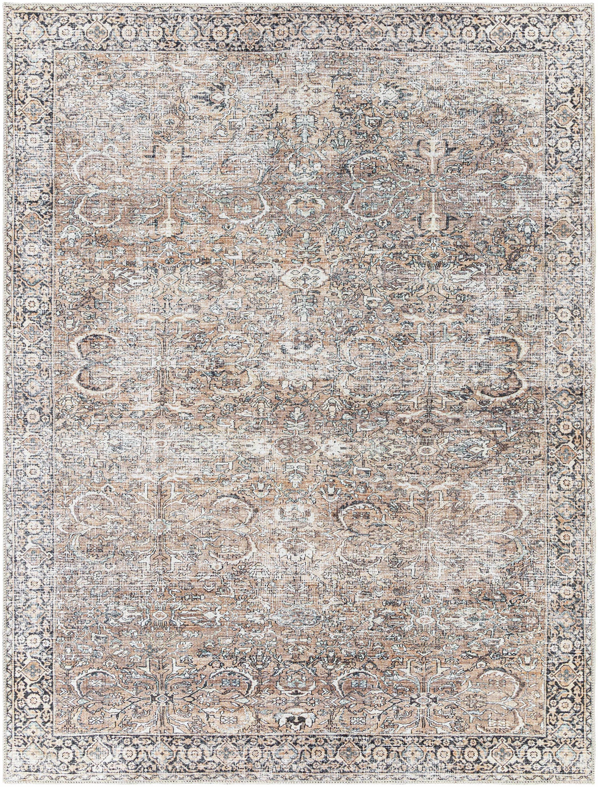 Tan Jill Vintage Washable Area Rug - Clearance - 5’3’’ x 7’ Rectangle - Boutique Rugs