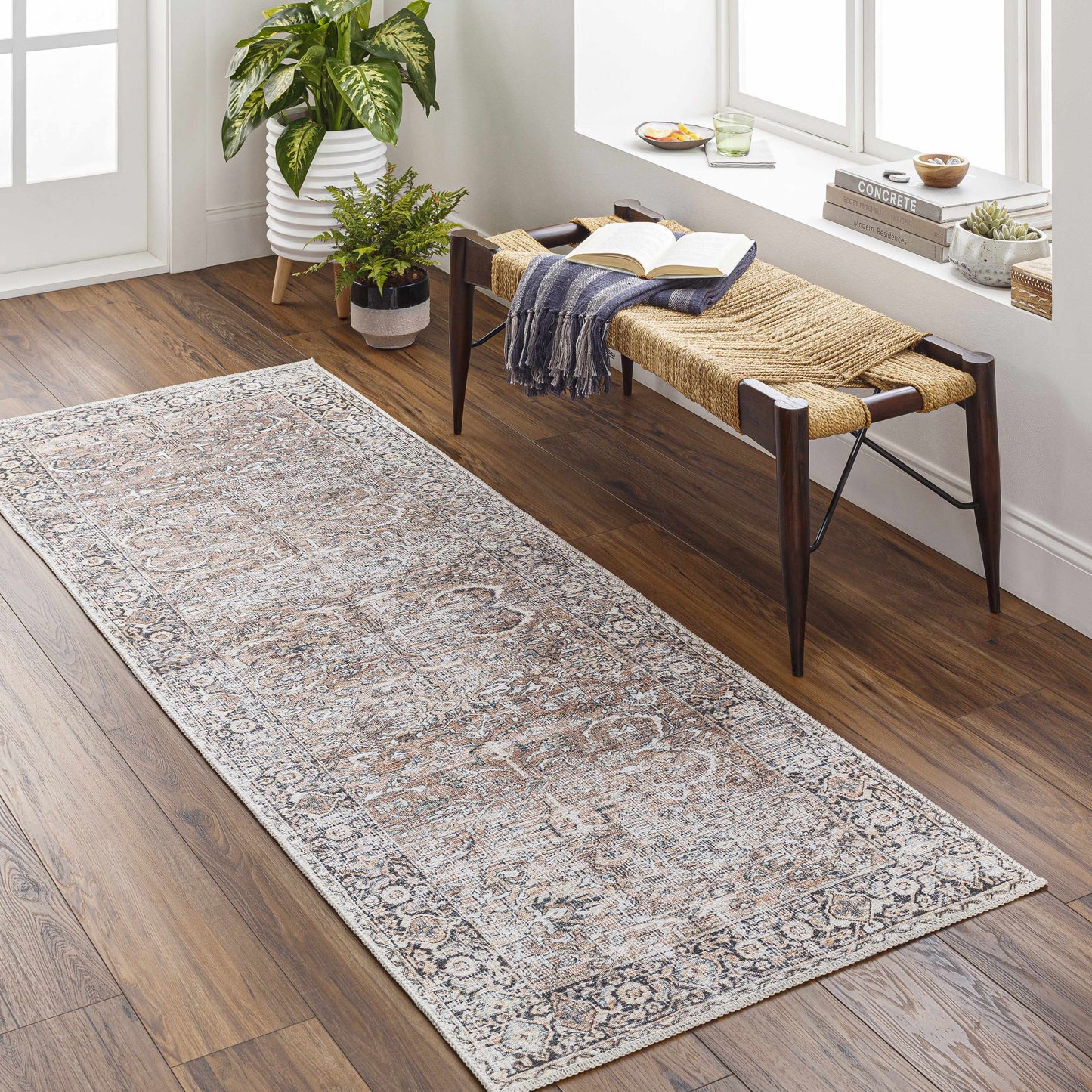 Tan Jill Vintage Washable Area Rug - Clearance