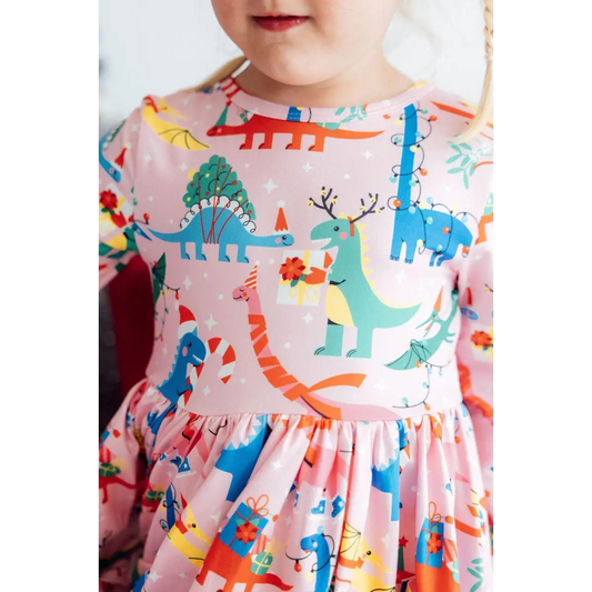 Jingle Saurus L/S Pocket Twirl Dress - Mila & Rose ®