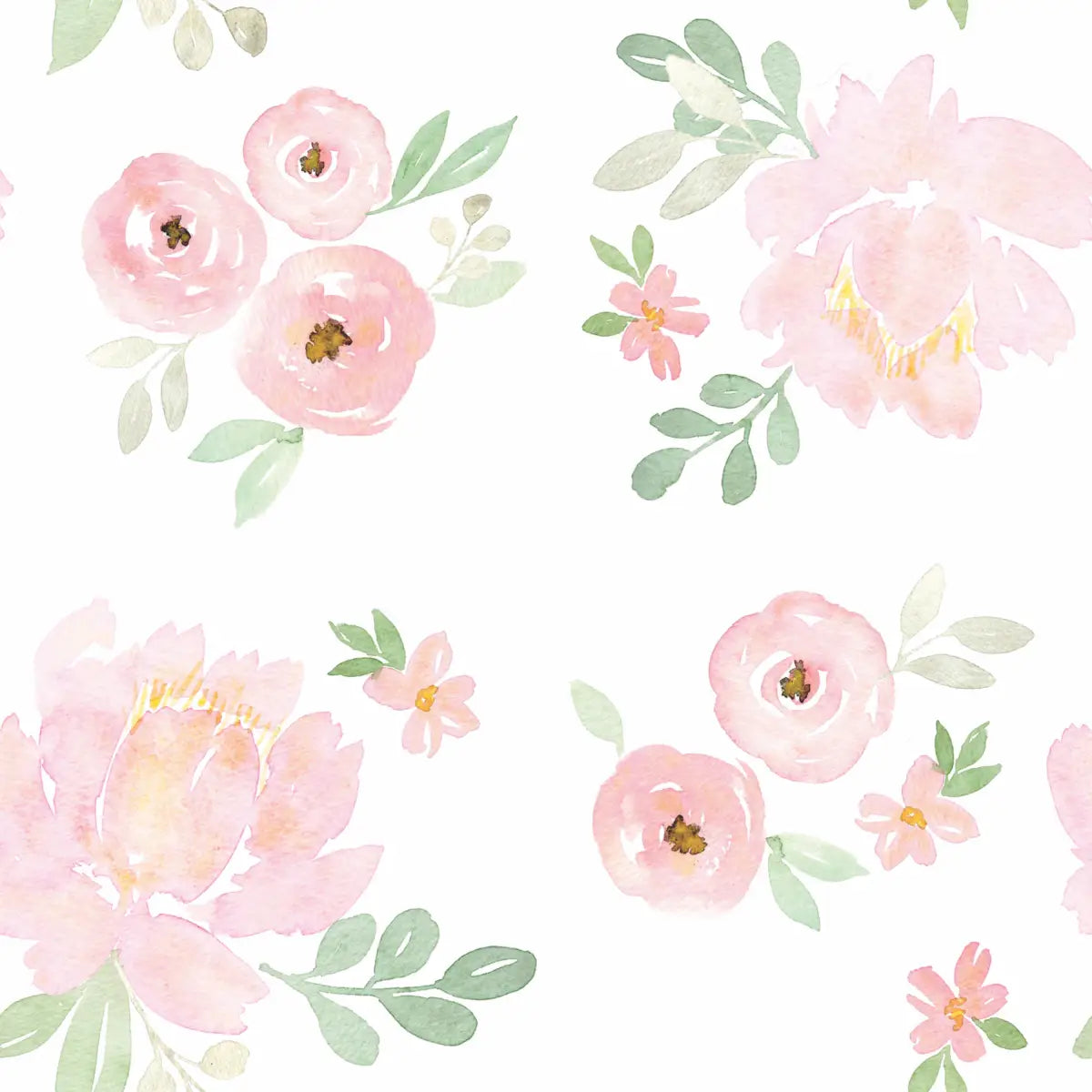 Jocelyn Wallpaper - Pink Watercolor Flowers - Sample 1 foot by 1 foot - Loomwell Home Goods