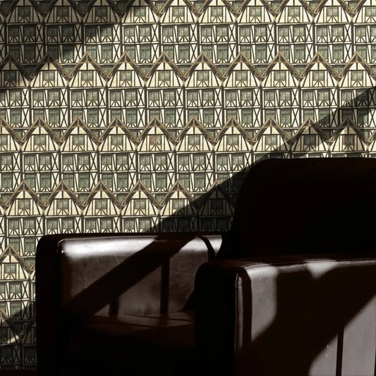 John Wallpaper - Fachwerk or Tudor Houses - by Karin Beatrice Levin - Loomwell Home Goods