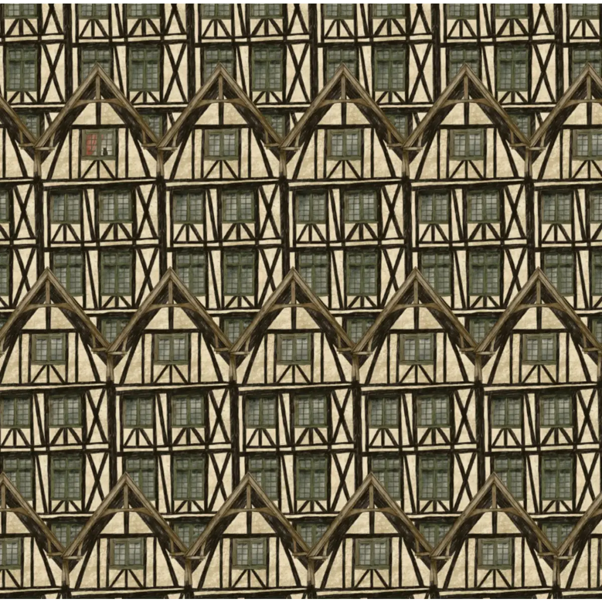 John Wallpaper - Fachwerk or Tudor Houses - by Karin Beatrice Levin - Sample 1 foot by 1 foot / Green - Loomwell Home