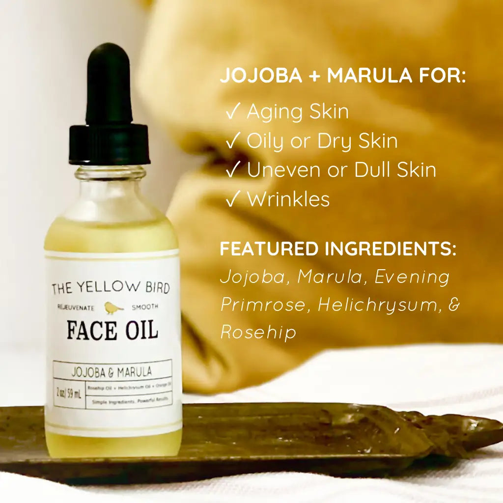 All-Natural Face Oil - Jojoba + Marula - Aging Skin Serum - Face Oil Jar 2oz - The Yellow Bird