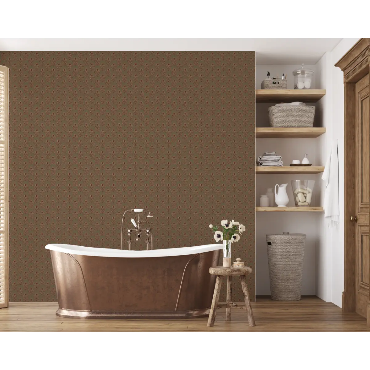 Jones Wallpaper - Block Print Floral - by Taddy Mikelaites - Loomwell Home Goods