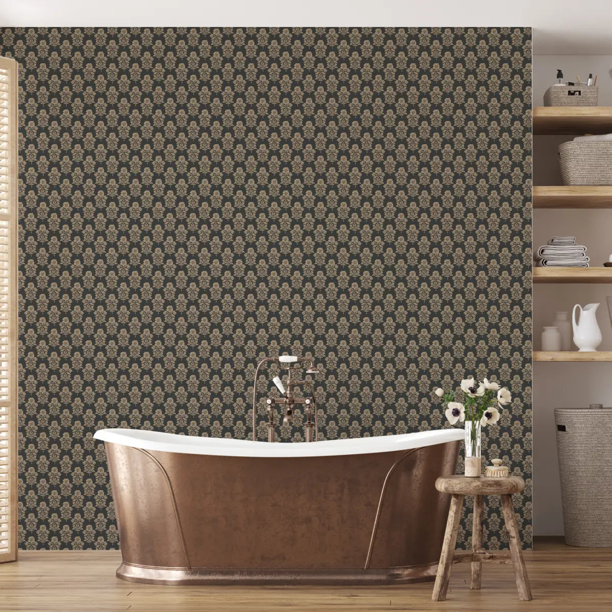 Jones Wallpaper - Block Print Floral - by Taddy Mikelaites - Loomwell Home Goods