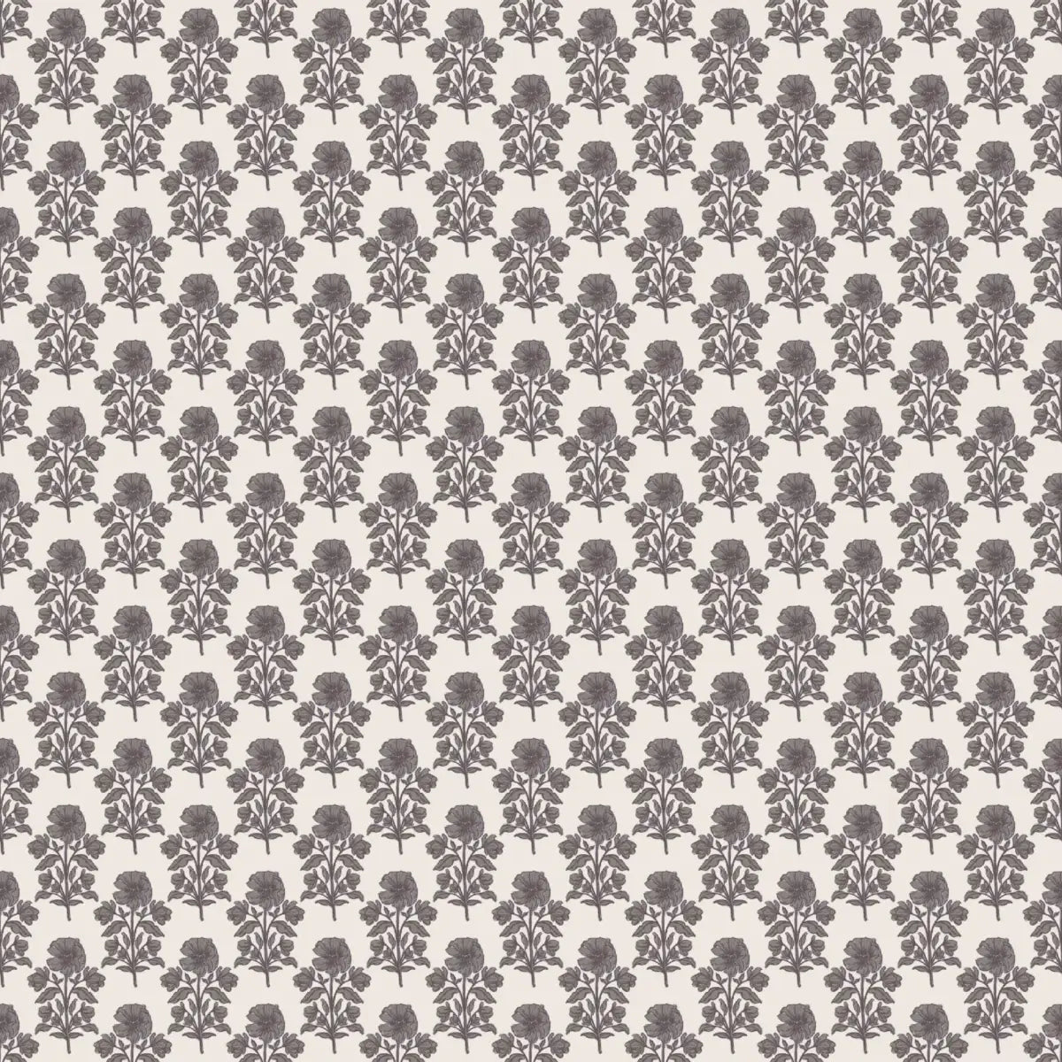 Jones Wallpaper - Block Print Floral - by Taddy Mikelaites - 2 feet by 9 feet / Cream and Charcoal / Large - Loomwell