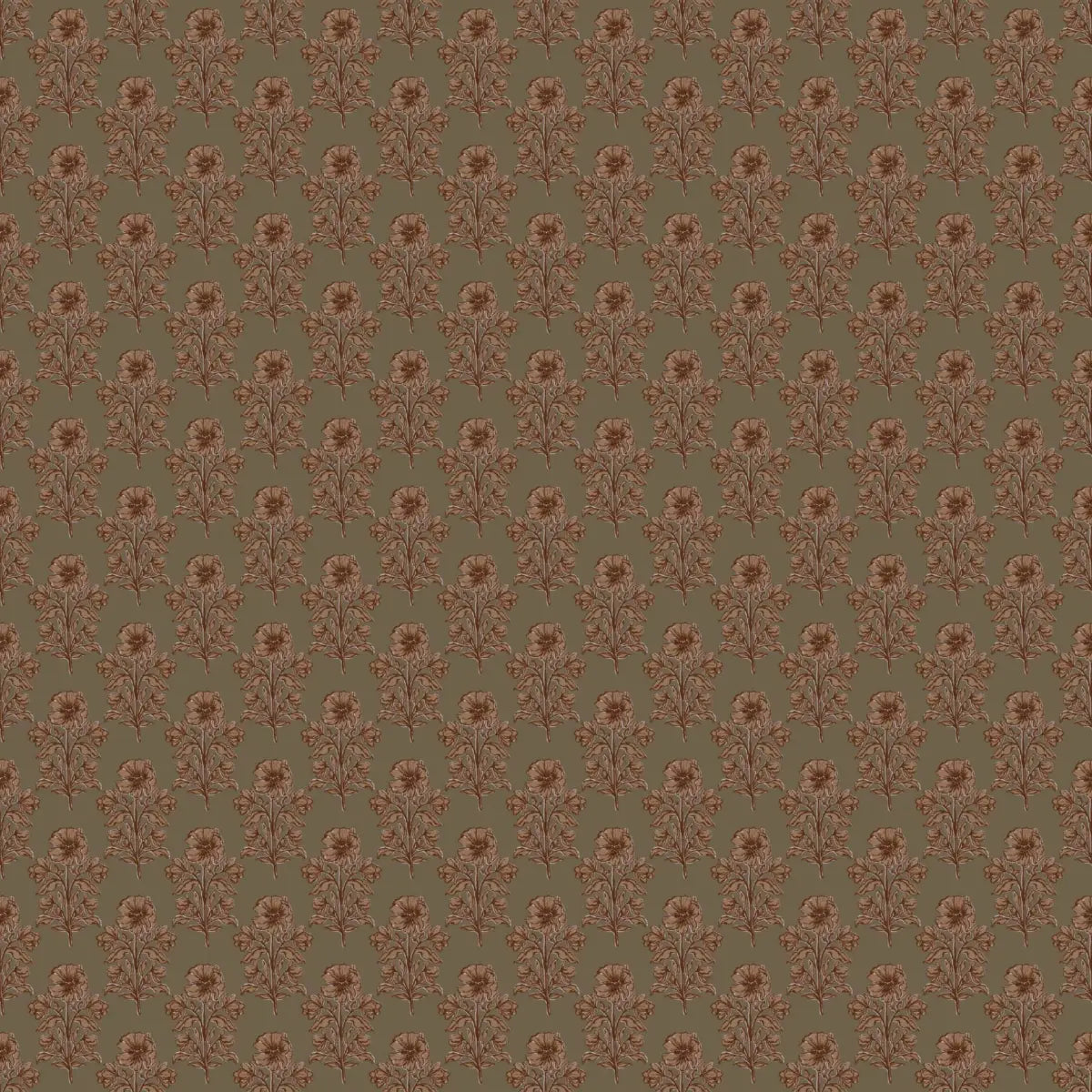 Jones Wallpaper - Block Print Floral - by Taddy Mikelaites - 2 feet by 9 feet / Green and Rust / Large - Loomwell Home