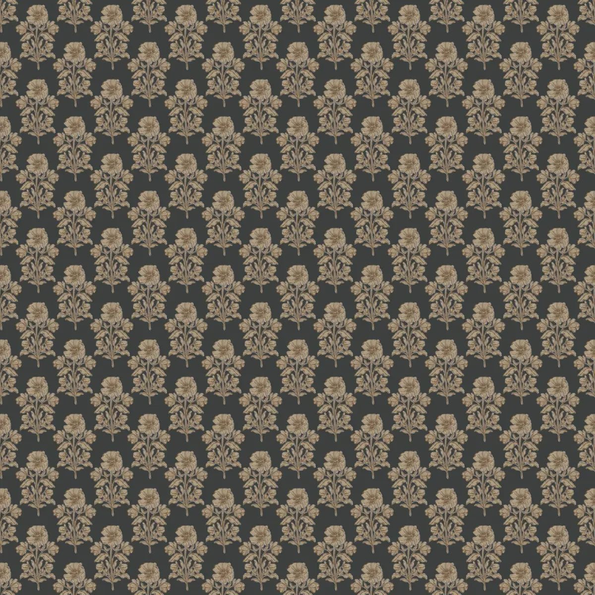Jones Wallpaper - Block Print Floral - by Taddy Mikelaites - 2 feet by 9 feet / Navy / Large - Loomwell Home Goods