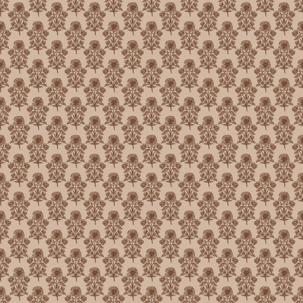Jones Wallpaper - Block Print Floral - by Taddy Mikelaites - 2 feet by 10 feet / Rust / Large - Loomwell Home Goods