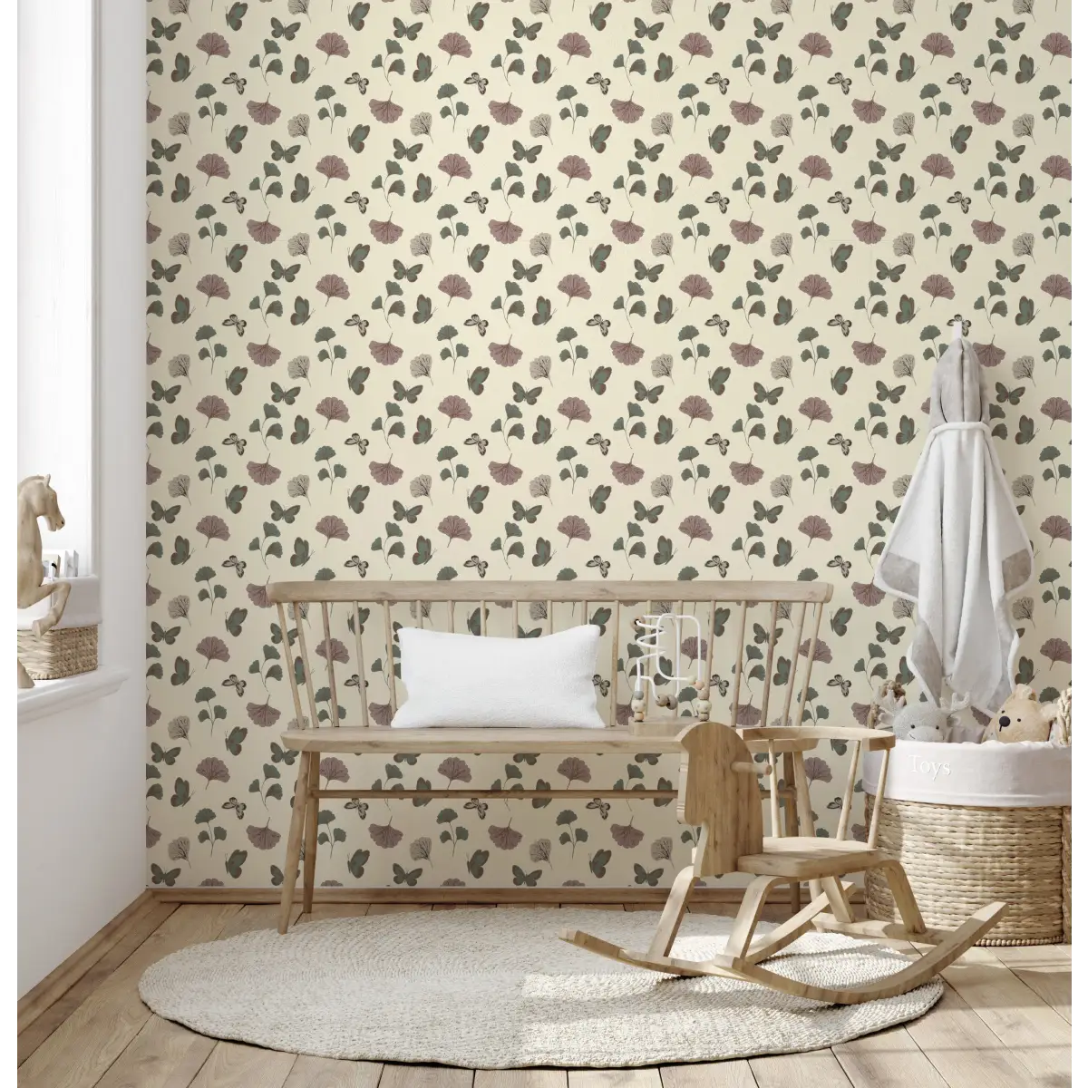 Jovie Wallpaper - Gingko and Butterflies - by The Feral Flower - Loomwell Home Goods