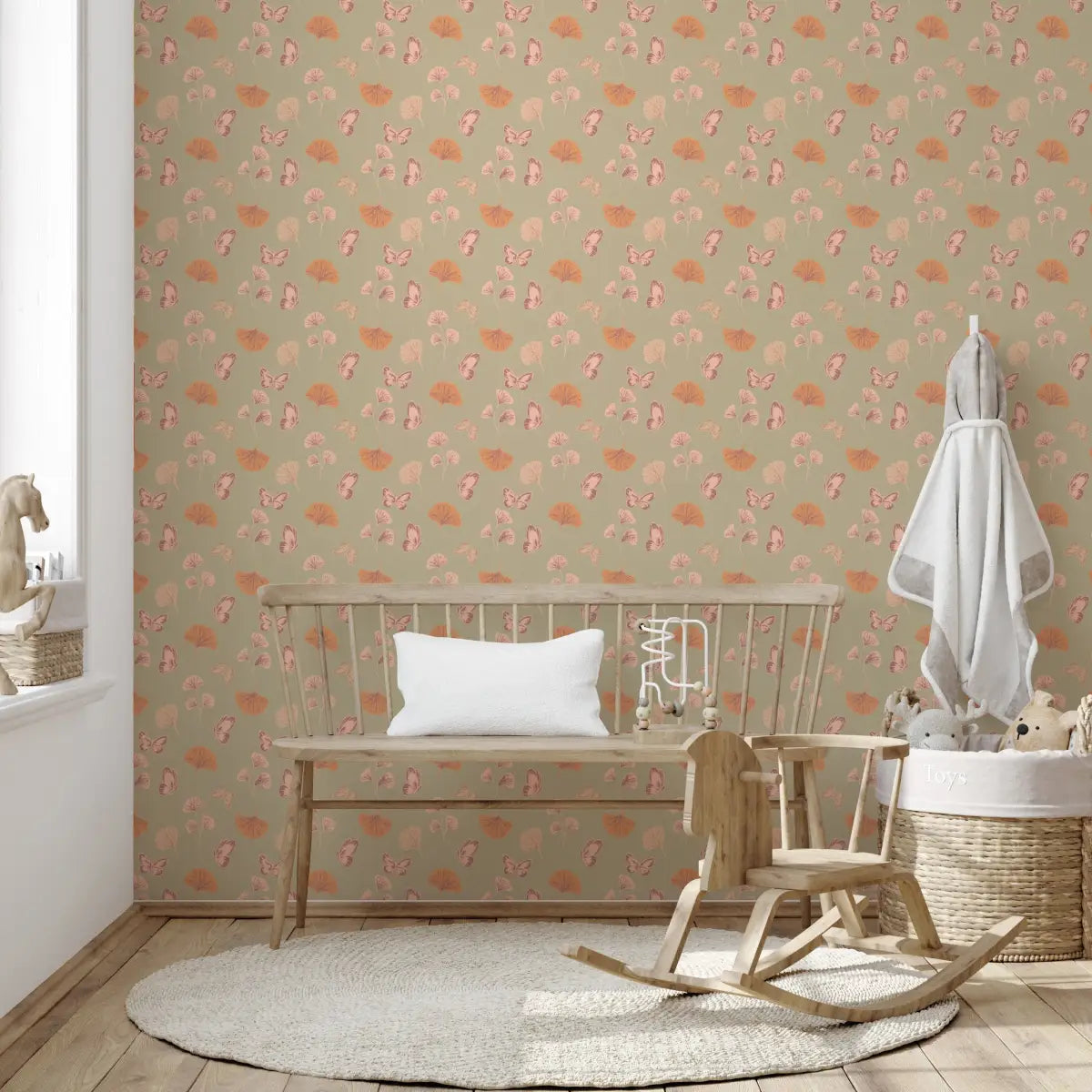 Jovie Wallpaper - Gingko and Butterflies - by The Feral Flower - Loomwell Home Goods