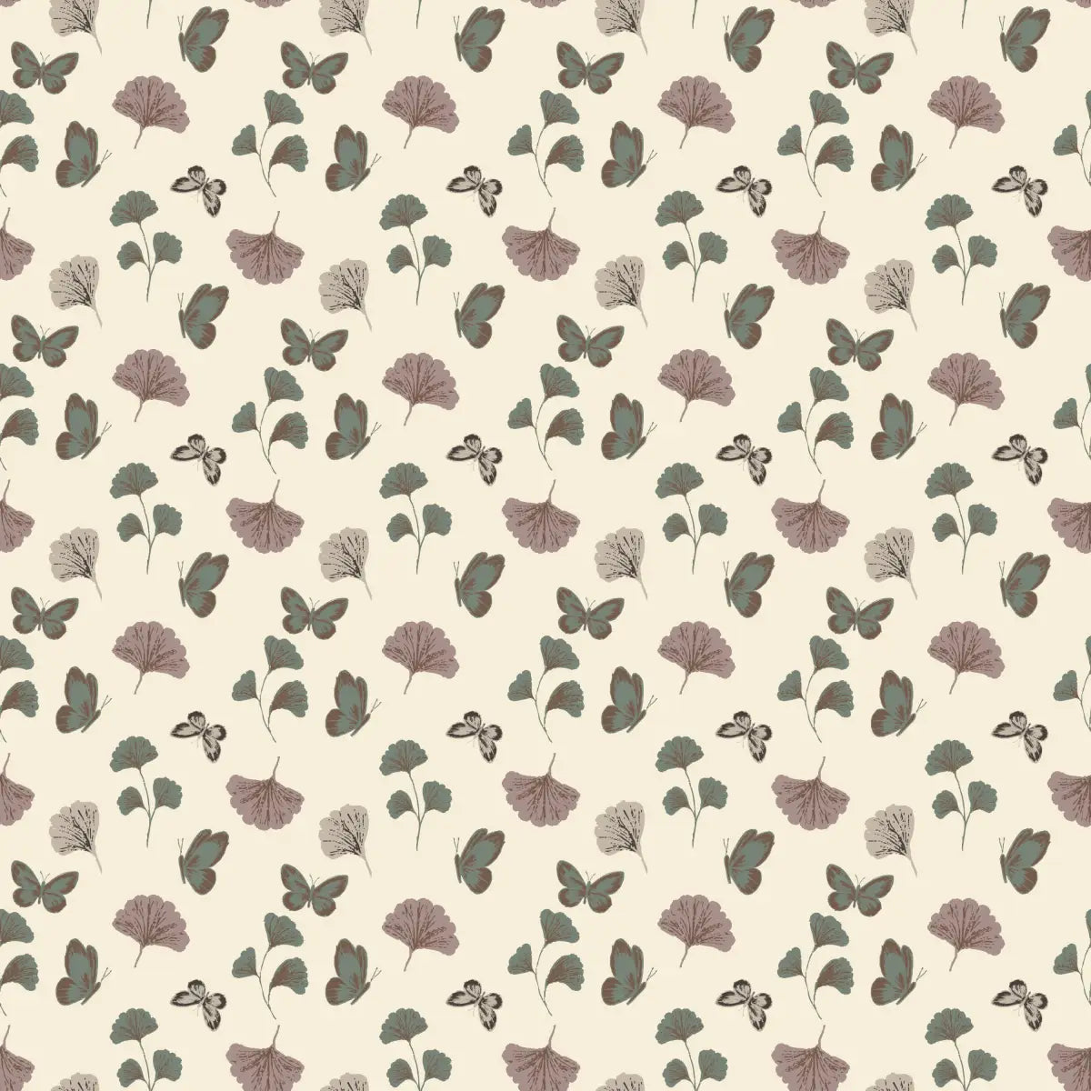 Jovie Wallpaper - Gingko and Butterflies - by The Feral Flower - Sample 1 foot by 1 foot / Teal and Lavender - Loomwell