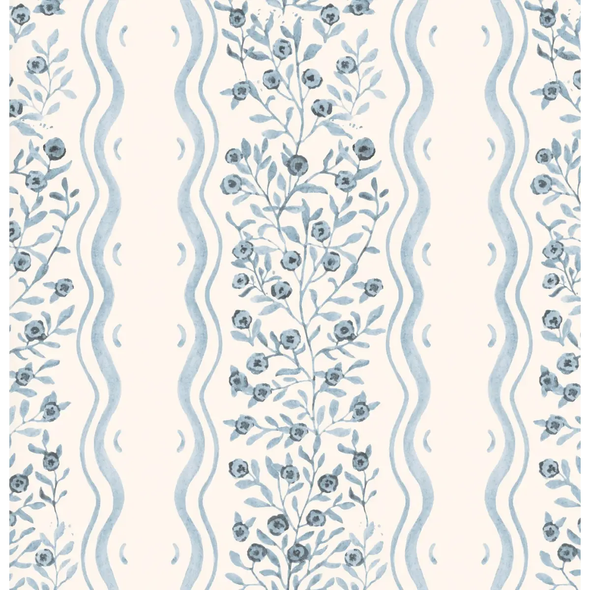 Jovy Wallpaper - Petite Floral Cottage Stripe - by Luna Pictata - Sample 1 foot by 1 foot / Blue / Large - Loomwell