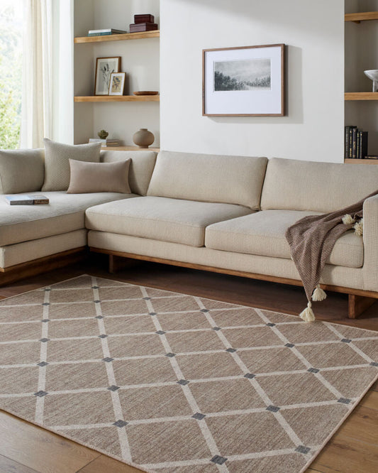 Beige Gray Trellis Washable Wool Rug - Boutique Rugs
