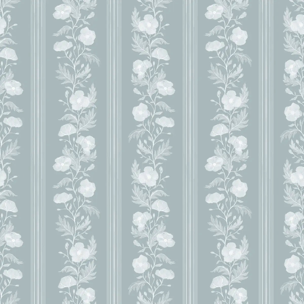 Juliet Wallpaper - Floral Stripe - by RNM Arts - Sample 1 foot by 1 foot / Blue - Loomwell Home Goods