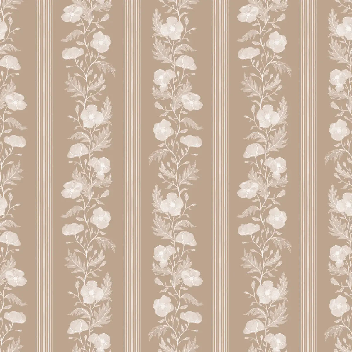 Juliet Wallpaper - Floral Stripe - by RNM Arts - Sample 1 foot by 1 foot / Neutral - Loomwell Home Goods