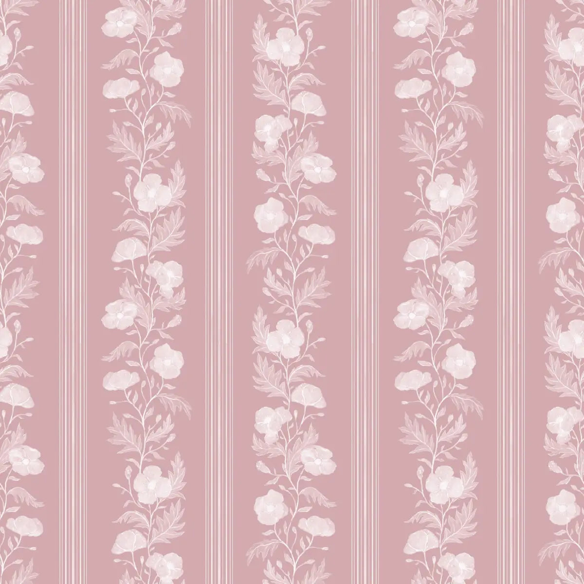 Juliet Wallpaper - Floral Stripe - by RNM Arts - Sample 1 foot by 1 foot / Pink - Loomwell Home Goods