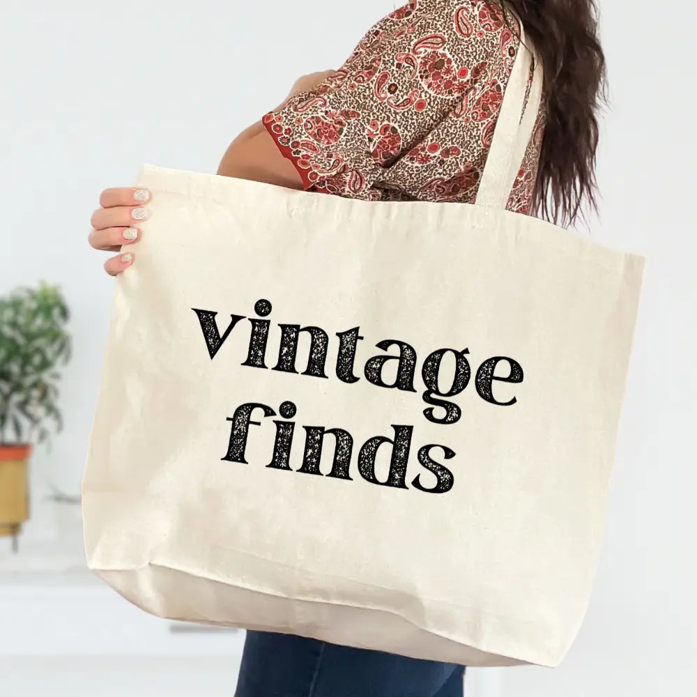 Vintage Finds - Custom Jumbo Canvas Tote Bag - SKS Design Studio
