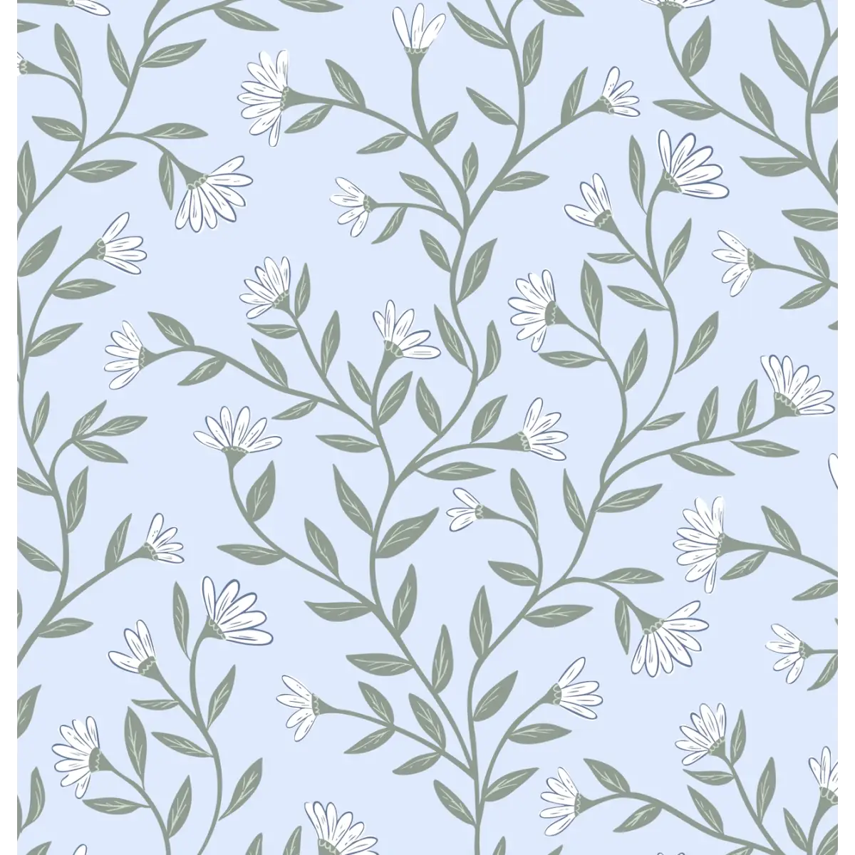Kali Wallpaper - Floral Vine - by Jackie Jean Design - Sample 1 foot by 1 foot / Blue / Large Scale - Loomwell Home