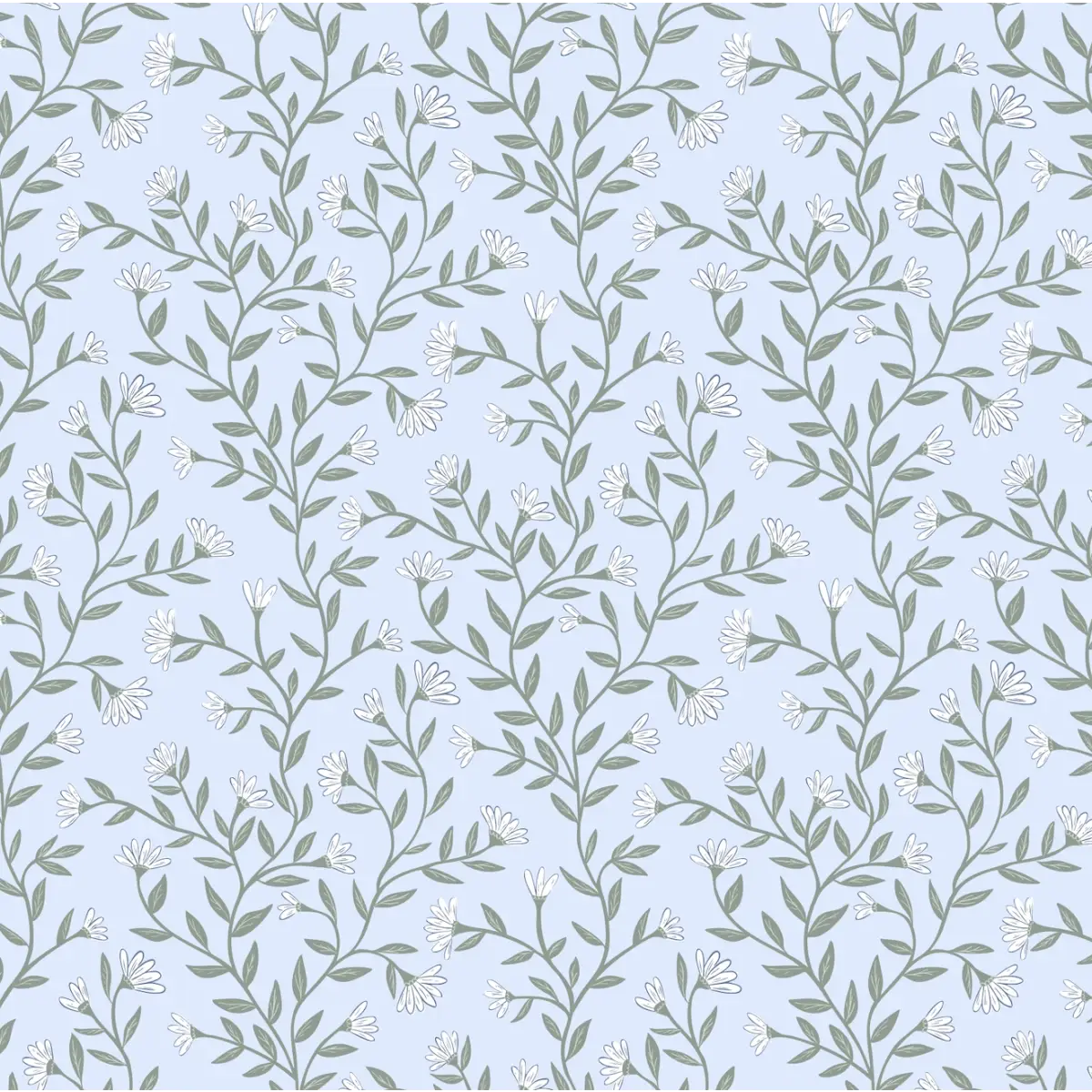 Kali Wallpaper - Floral Vine - by Jackie Jean Design - Sample 1 foot by 1 foot / Blue / Small Scale - Loomwell Home