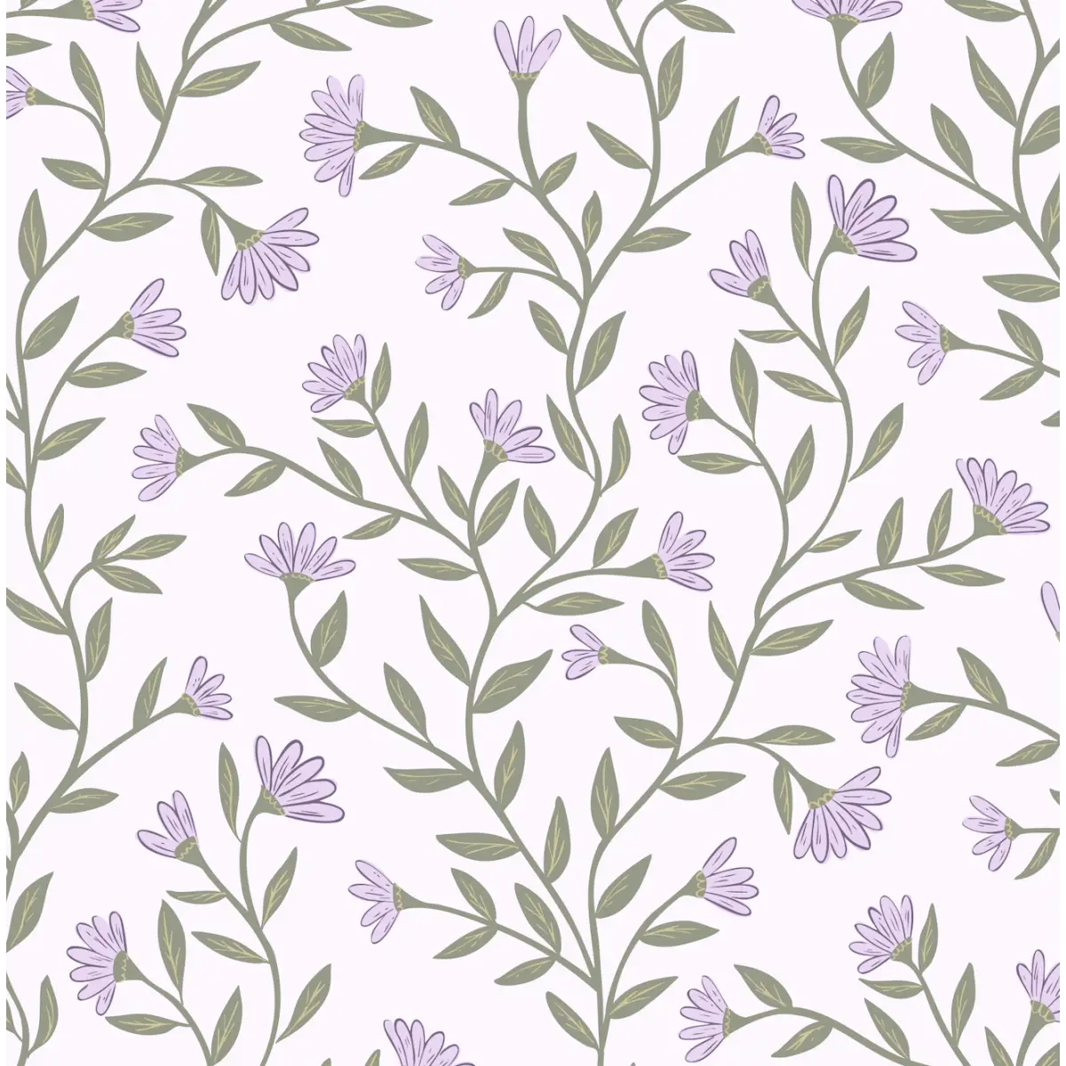 Kali Wallpaper - Floral Vine - by Jackie Jean Design - Sample 1 foot by 1 foot / Lilac / Large Scale - Loomwell Home