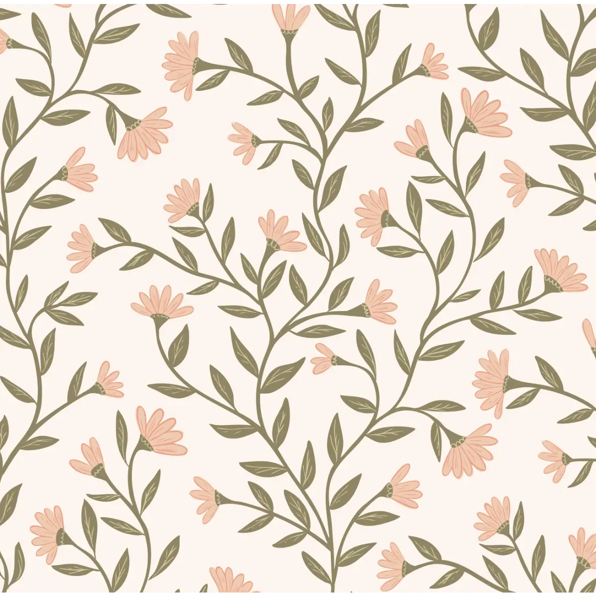 Kali Wallpaper - Floral Vine - by Jackie Jean Design - Sample 1 foot by 1 foot / Peach / Large Scale - Loomwell Home
