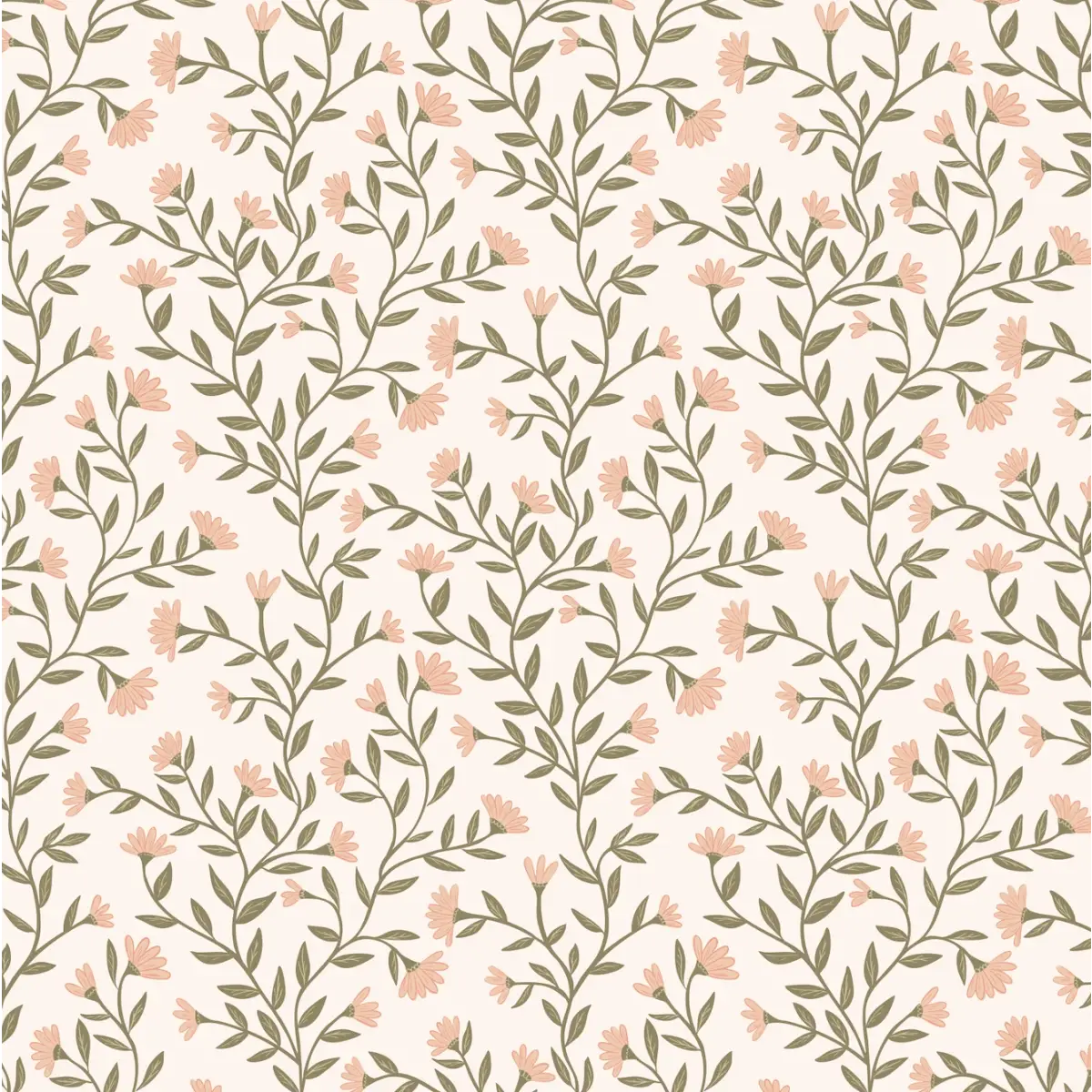 Kali Wallpaper - Floral Vine - by Jackie Jean Design - Sample 1 foot by 1 foot / Peach / Small Scale - Loomwell Home