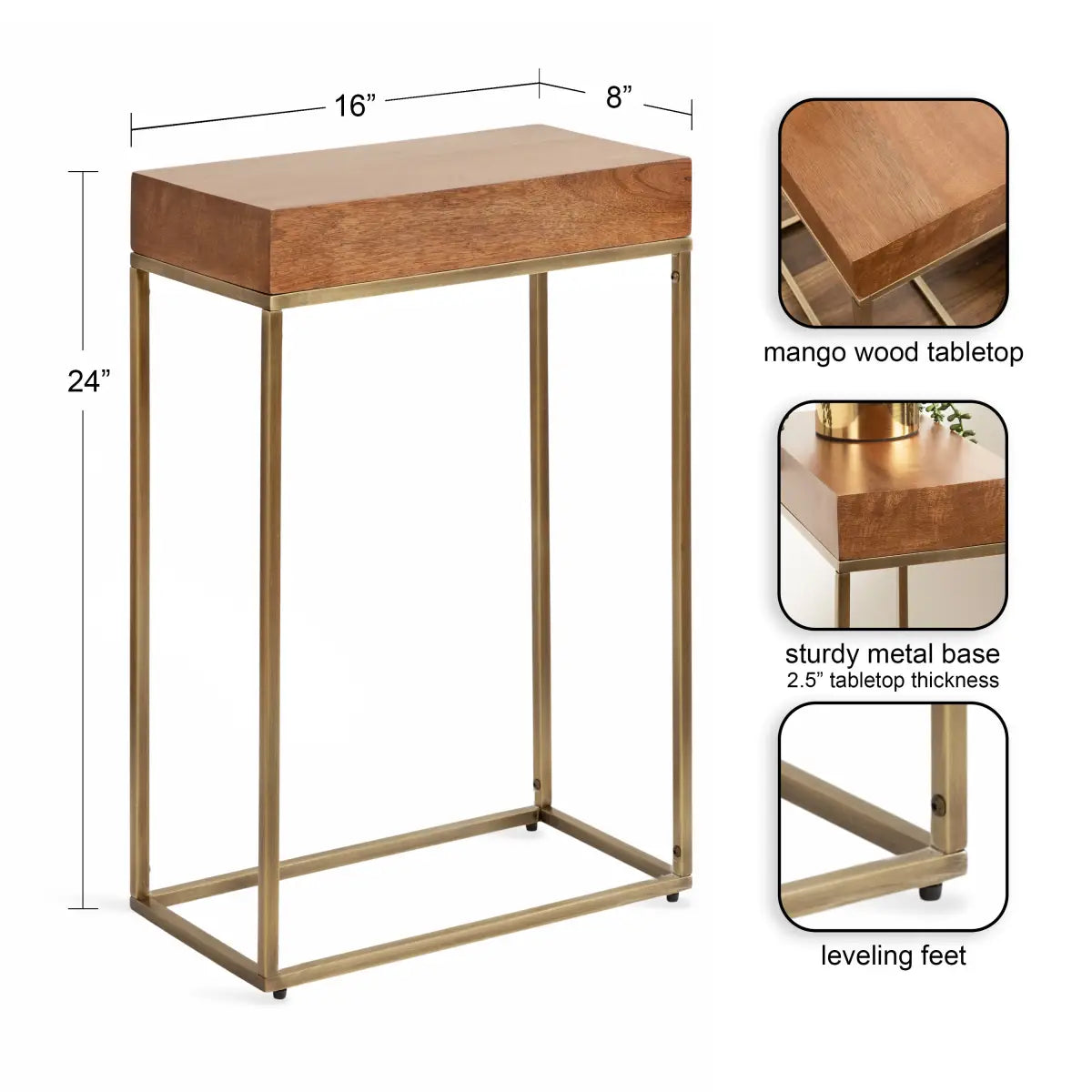 Karlsen Wood and Metal Slim Side Table - kateandlaurel