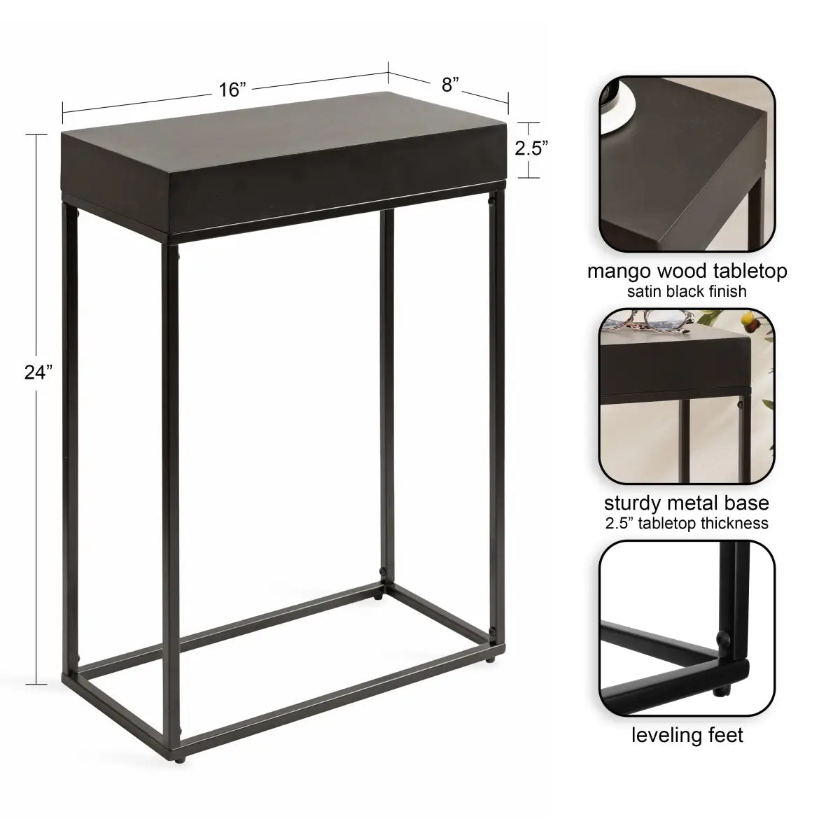 Karlsen Wood and Metal Slim Side Table - kateandlaurel