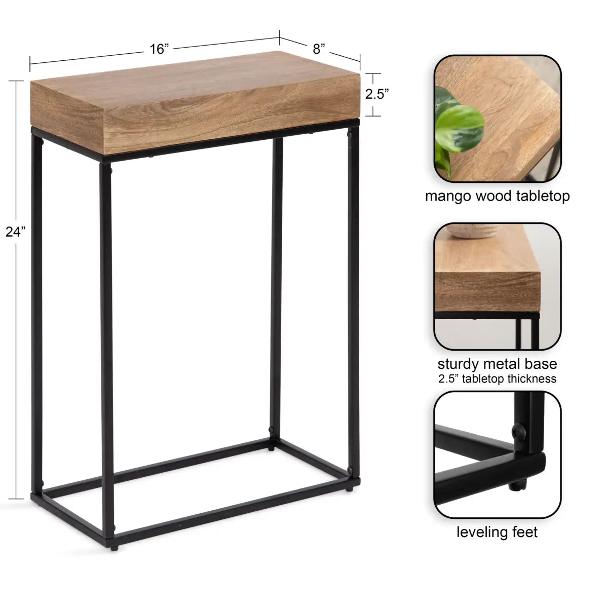 Karlsen Wood and Metal Slim Side Table - kateandlaurel