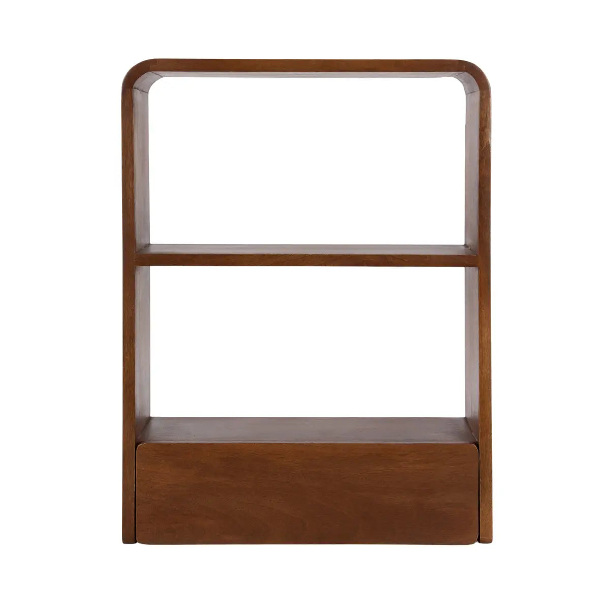 Kato Wood Wall Shelf with Drawer - Walnut Brown - kateandlaurel