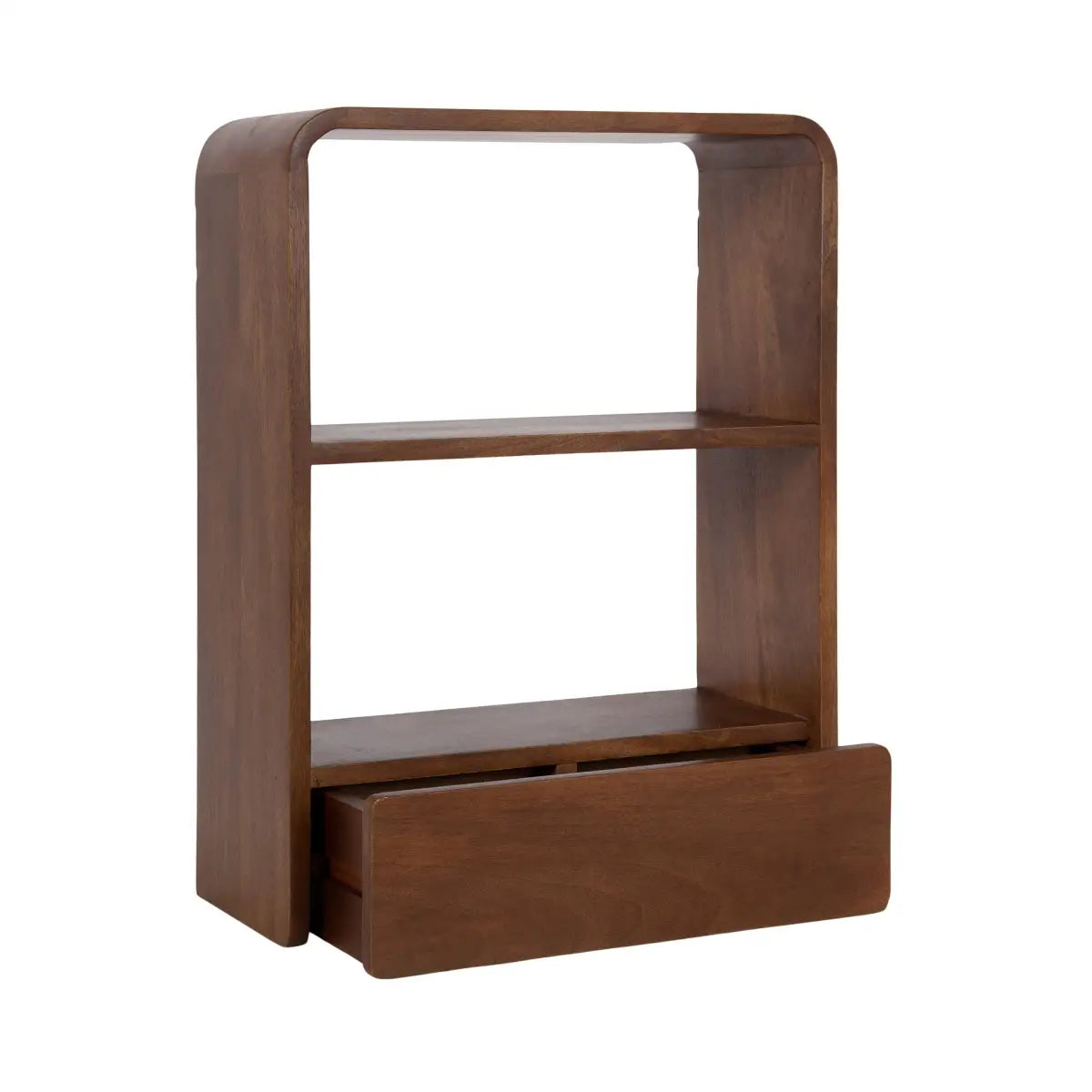 Kato Wood Wall Shelf with Drawer - Walnut Brown - kateandlaurel
