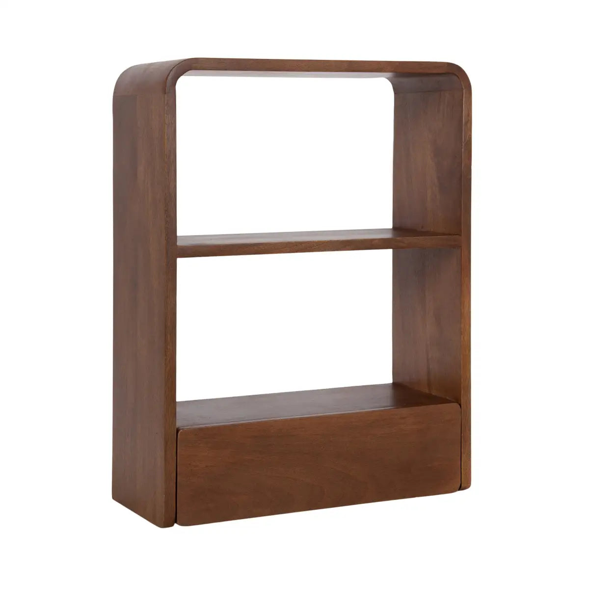 Kato Wood Wall Shelf with Drawer - Walnut Brown - kateandlaurel