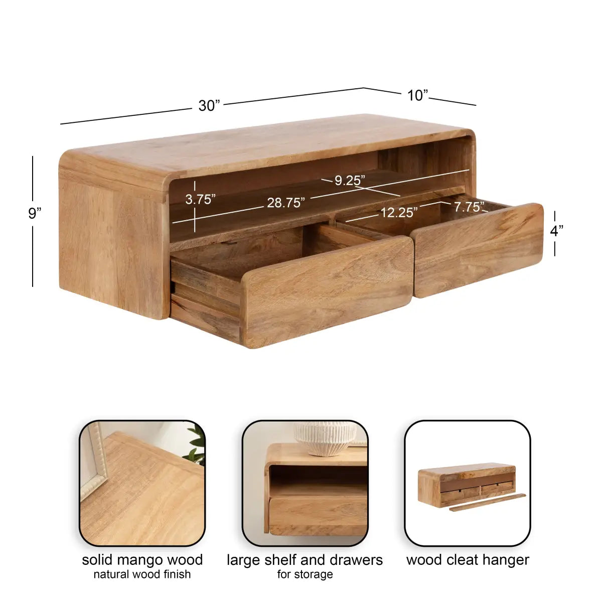Kato Wood Floating Console Table - Wall Mount - kateandlaurel