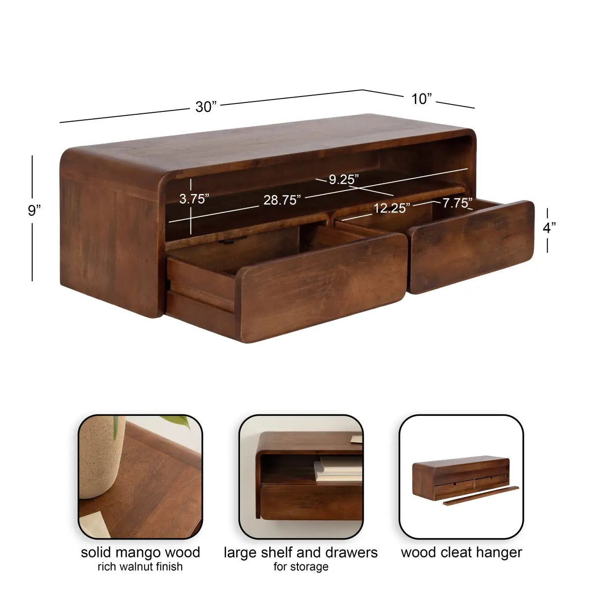 Kato Wood Floating Console Table - Wall Mount - kateandlaurel