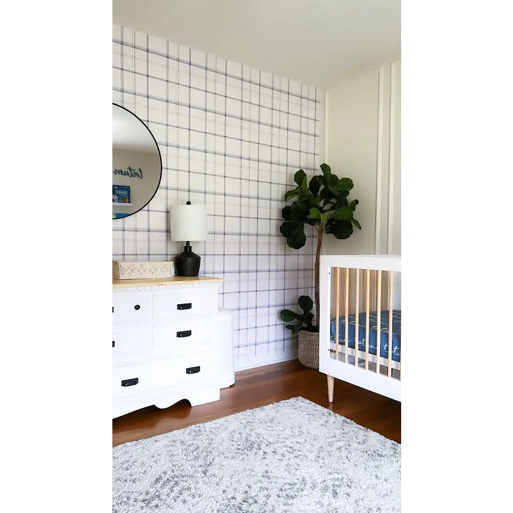 Keaton Wallpaper - Blue Beige Plaid Check - Loomwell Home Goods
