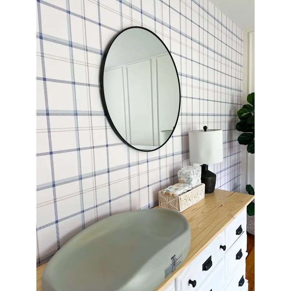 Keaton Wallpaper - Blue Beige Plaid Check - Loomwell Home Goods