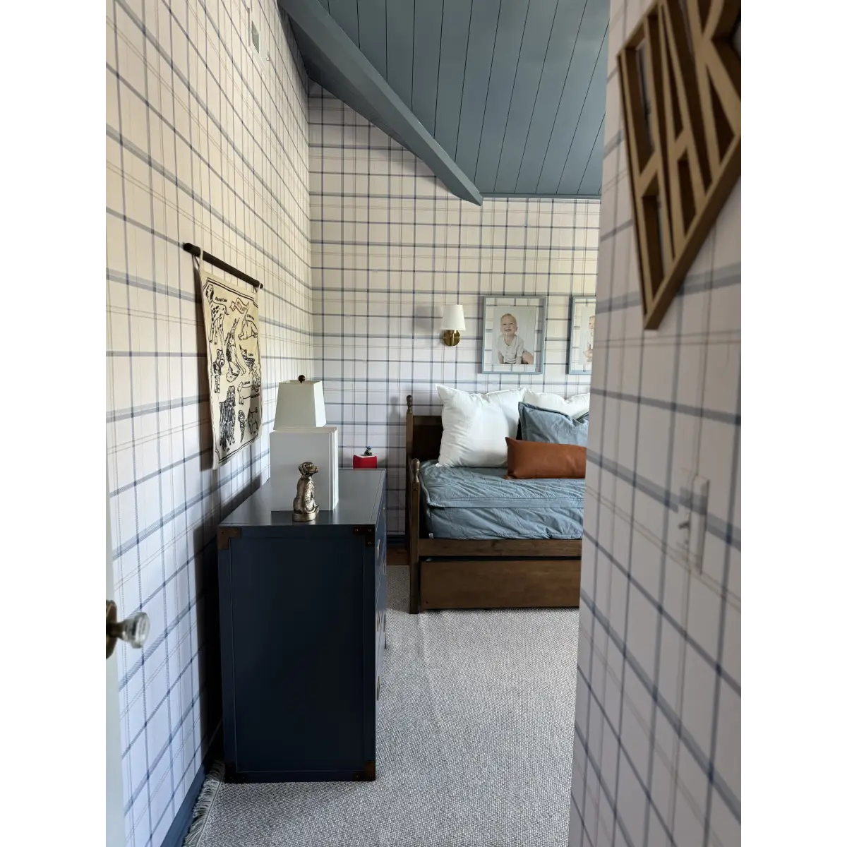Keaton Wallpaper - Blue Beige Plaid Check - Loomwell Home Goods