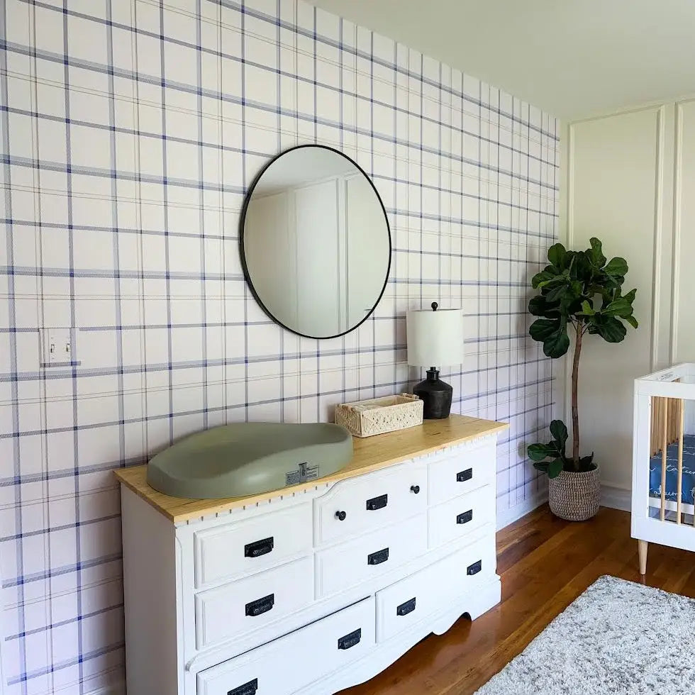 Keaton Wallpaper - Blue Beige Plaid Check - Loomwell Home Goods