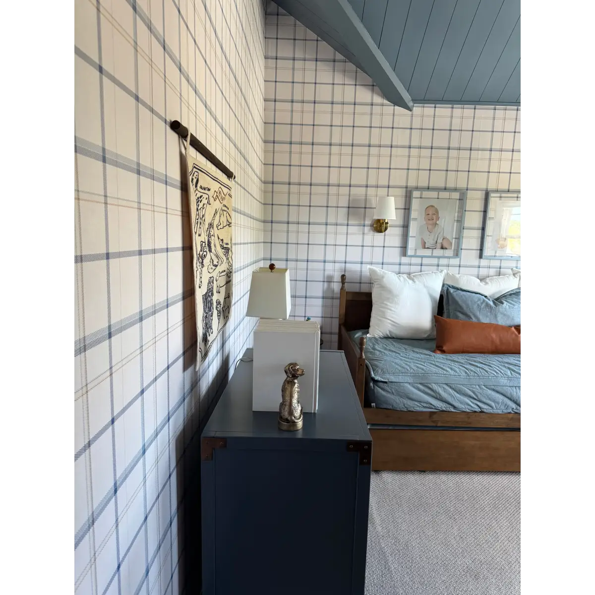 Keaton Wallpaper - Blue Beige Plaid Check - Loomwell Home Goods