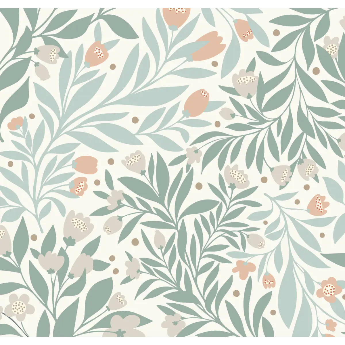 Kendall Wallpaper - Lush Flowers - by Sara Mari - Sample 1 foot by 1 foot / Cream and Green - Loomwell Home Goods