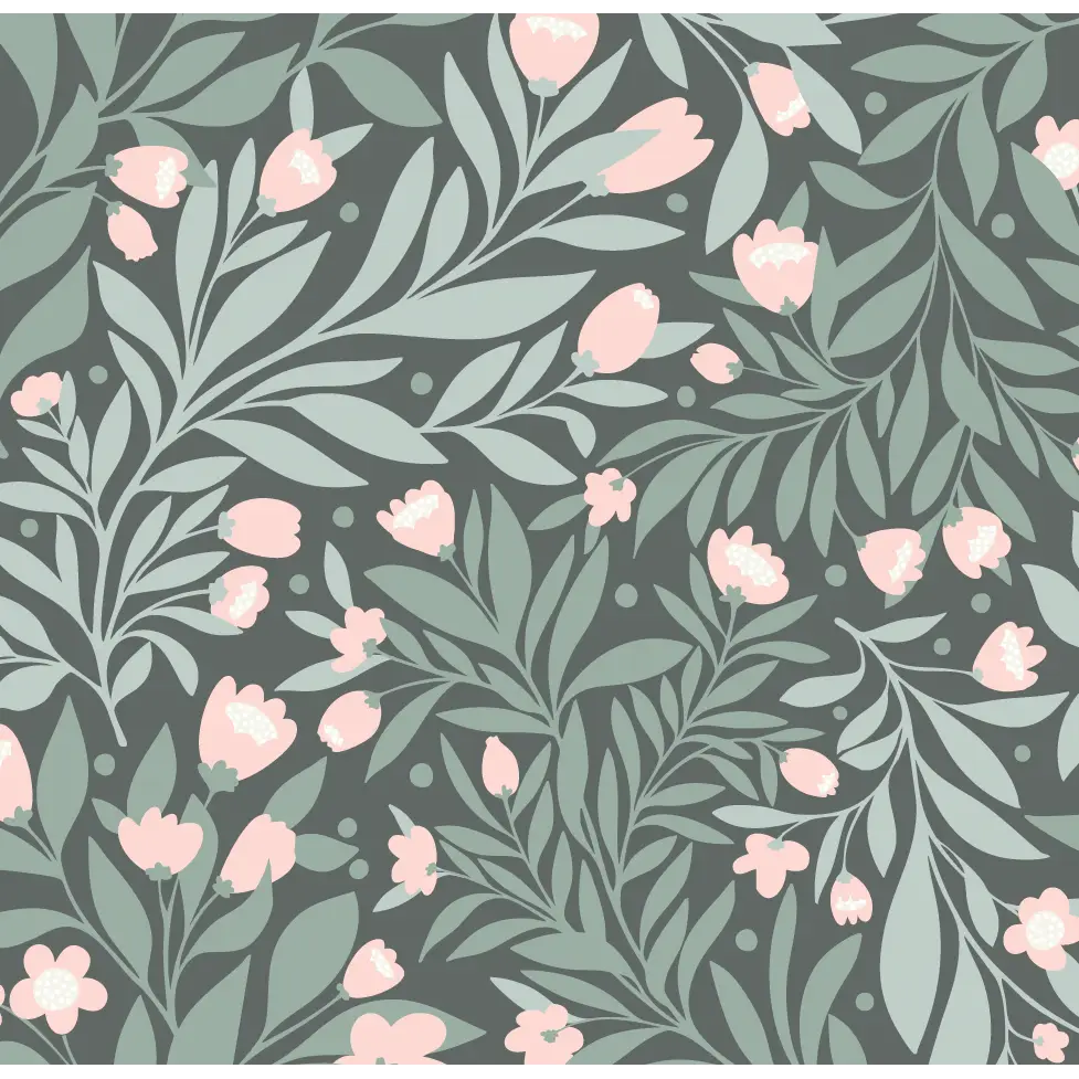 Kendall Wallpaper - Lush Flowers - by Sara Mari - Sample 1 foot by 1 foot / Green and Pink - Loomwell Home Goods
