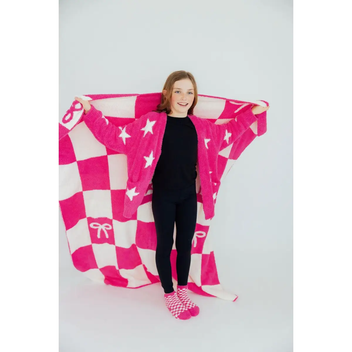 Kids Cozy Socks - Bright Pink Checker - Mila & Rose ®