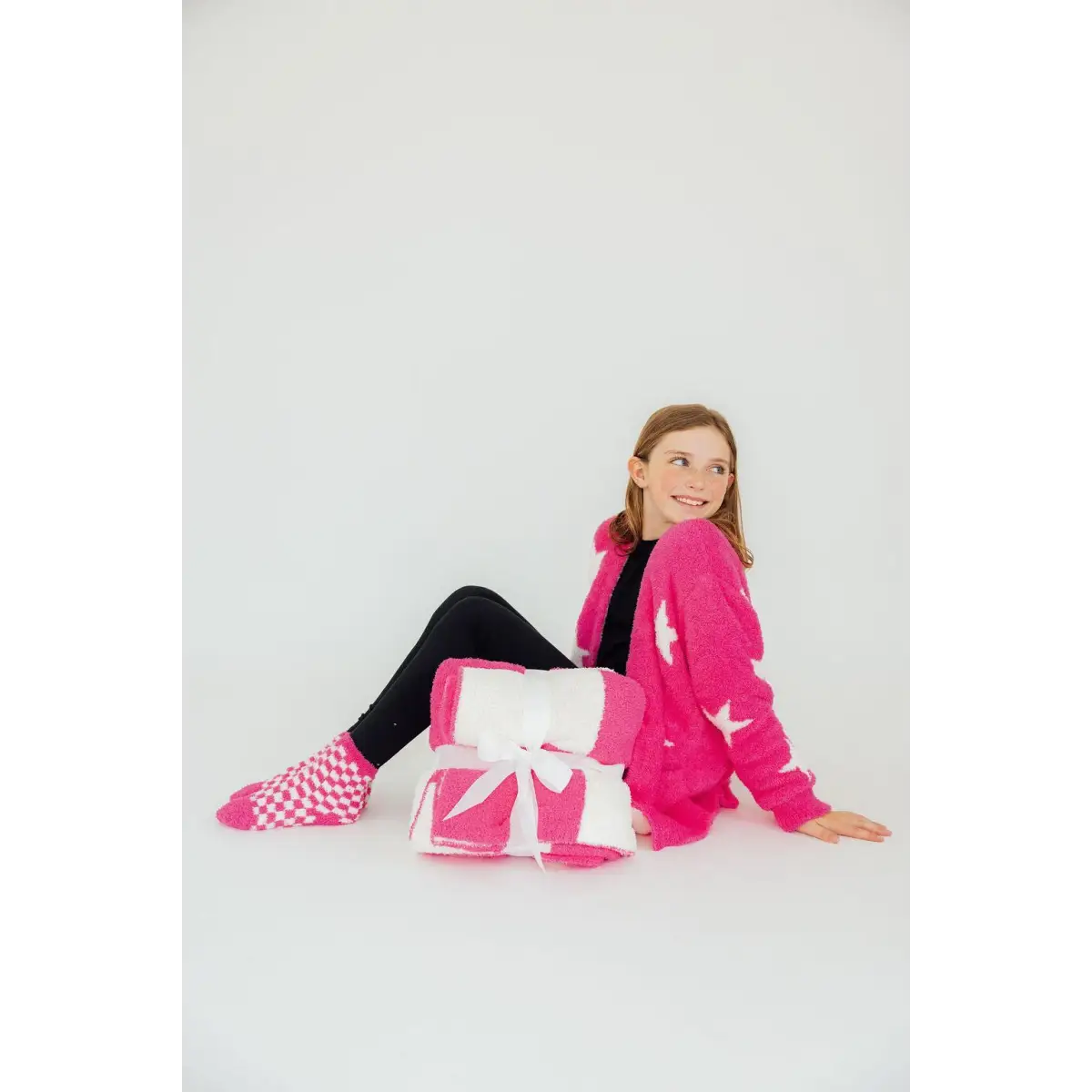 Kids Cozy Socks - Bright Pink Checker - Mila & Rose ®