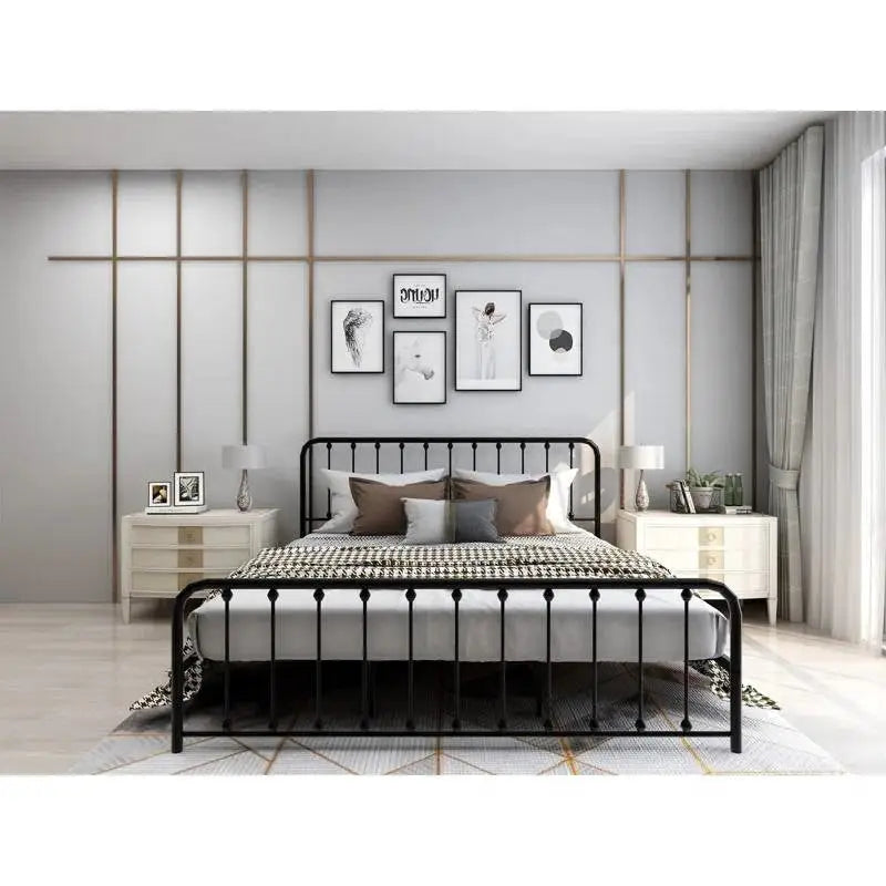King Black Metal Platform Bed Frame with Rounded Corners Headboard Footboard - HomePacific