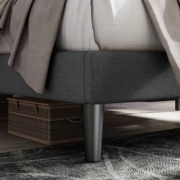 King Size Dark Grey Linen Upholstered Platform Bed with Button-Tufted Headboard - HomePacific